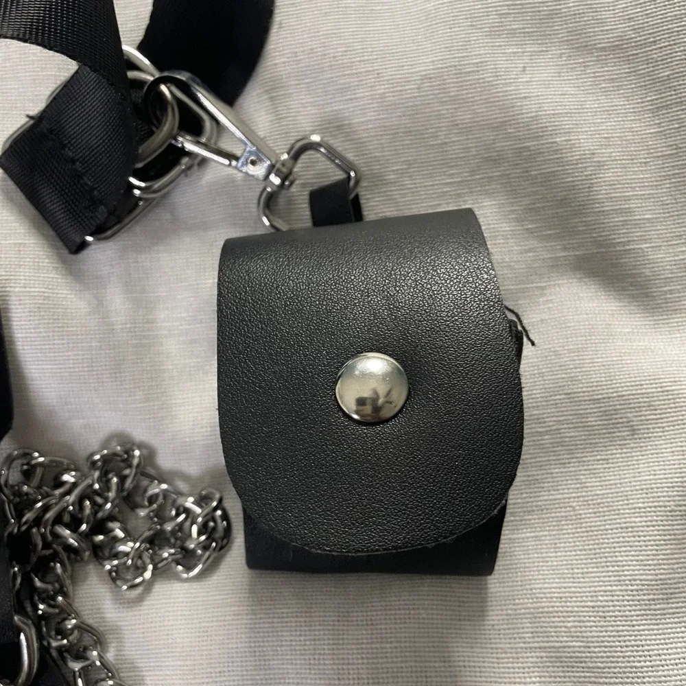 Black Utility Crossbody Bag Chain Strap Mini Pouch Y2K Techwear Festival Grunge